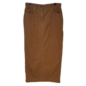 Vtg 90s Ralph Lauren Corduroy Maxi Skirt Brown Leather Patch Dark Academia 10